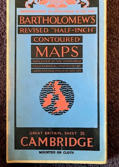 1940s Bartholomew's 1/2" to 1 Mile Contoured Map of CAMBRIDGESHIRE