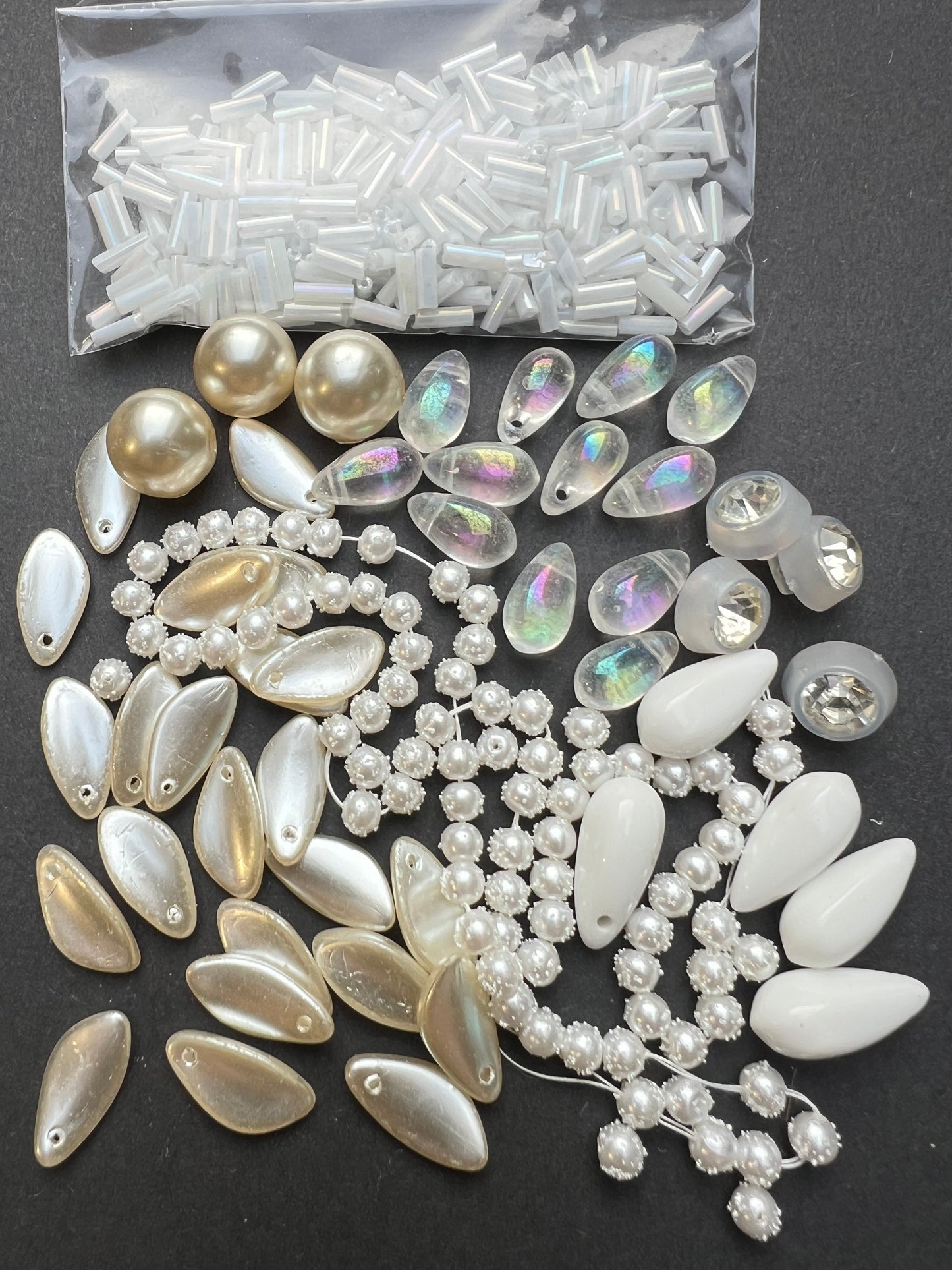 White Vintage Craft Pack Incl. 7 Types of Glass Beads.