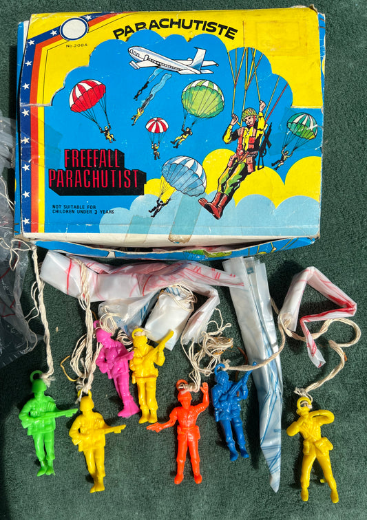 Box of 25 Vintage Parachutists...Neon Parachutists !