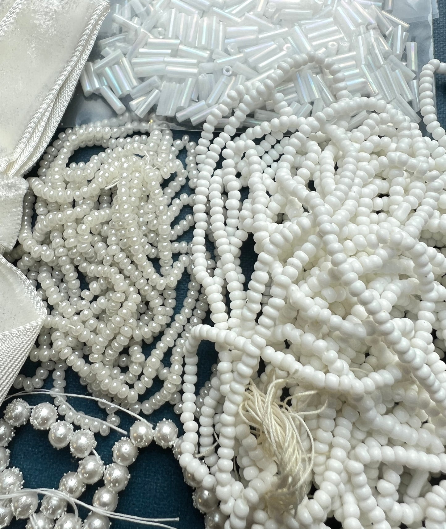 White Vintage Craft Pack Incl. Glass Beads, Leaf Sequins and Trim