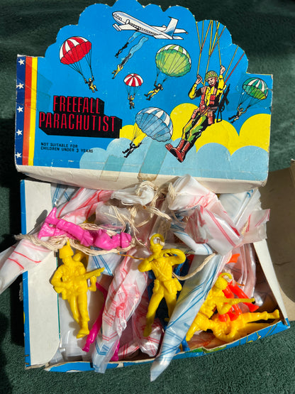 Box of 25 Vintage Parachutists...Neon Parachutists !