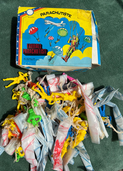 Box of 25 Vintage Parachutists...Neon Parachutists !
