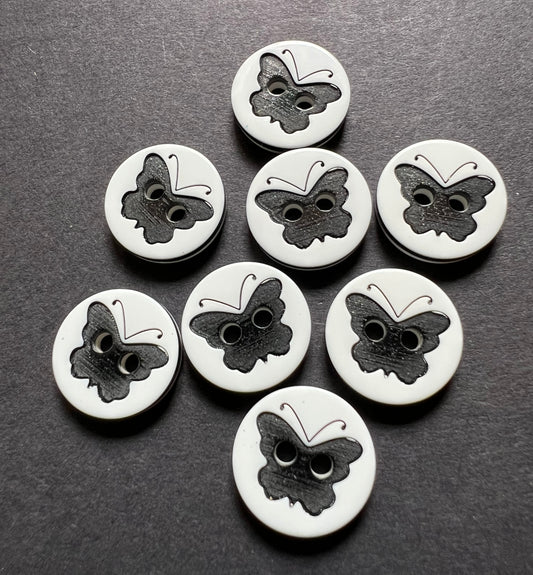 8 Black Butterfly 1.2cm Buttons