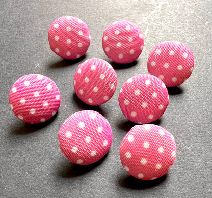 8 Light Pink Spotty Fabric Covered 1.5cm Buttons