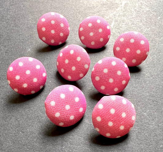 8 Light Pink Spotty Fabric Covered 1.5cm Buttons