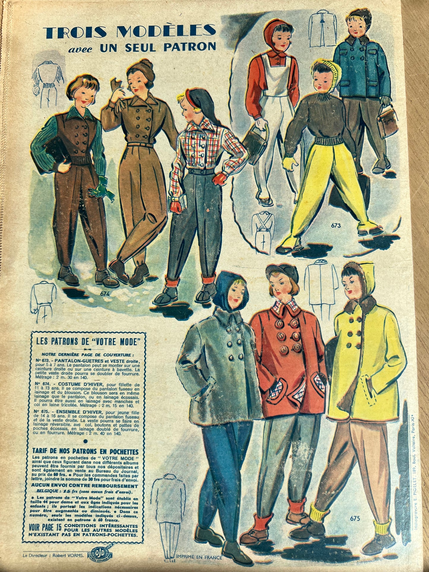 Demure Hats for Autumn 1949 in French Fashion Magazine Votre Mode September 1949