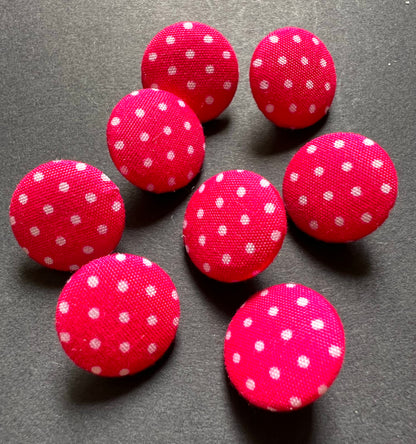 8 Dark Pink Spotty Fabric Covered 1.5cm Buttons