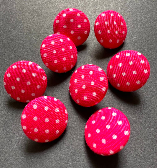 8 Dark Pink Spotty Fabric Covered 1.5cm Buttons