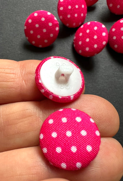 8 Dark Pink Spotty Fabric Covered 1.5cm Buttons