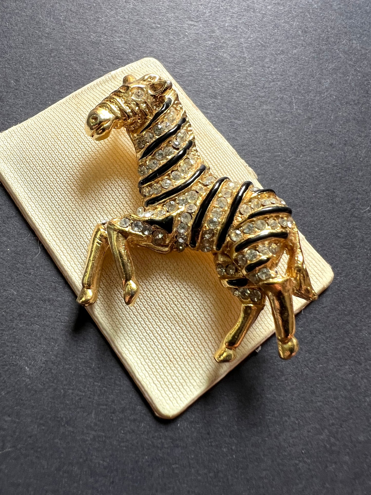Sparkly 1980s Zebra Crystal Encrusted Zebra Brooch