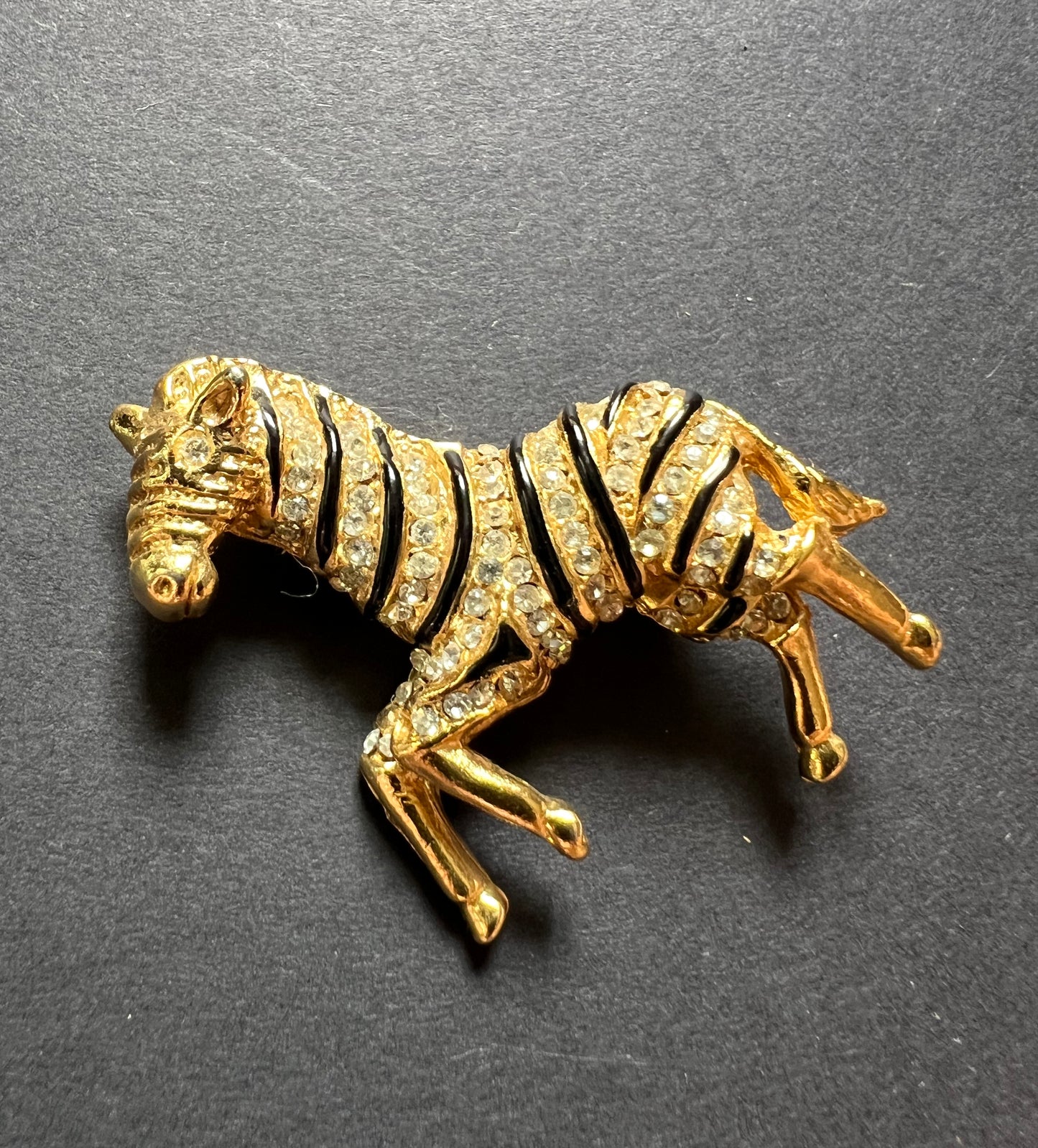 Sparkly 1980s Zebra Crystal Encrusted Zebra Brooch