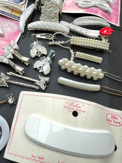 28 White Vintage Hair Clips