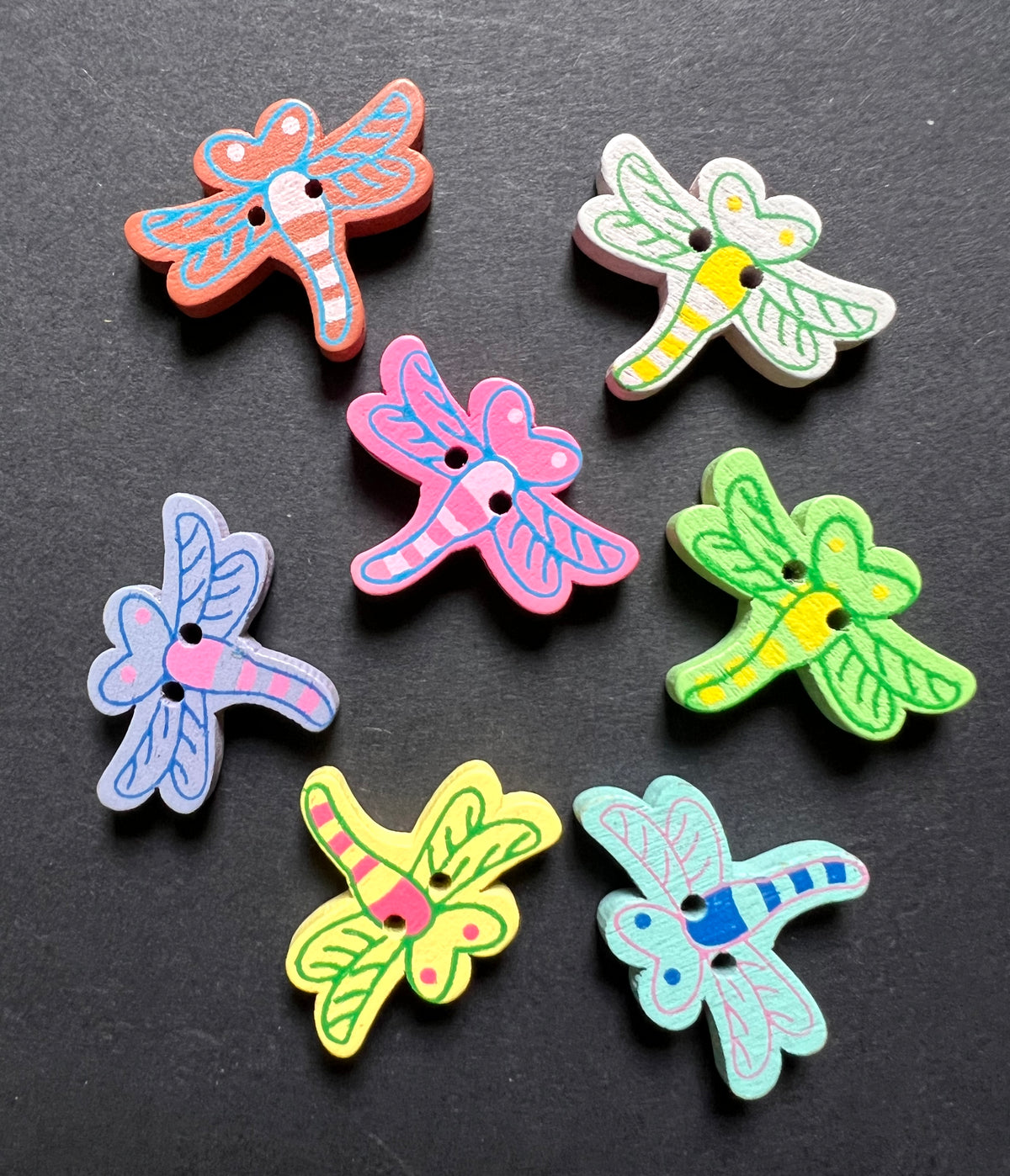 Colourful Dragonfly Wooden Buttons - Lots of 6 or 7
