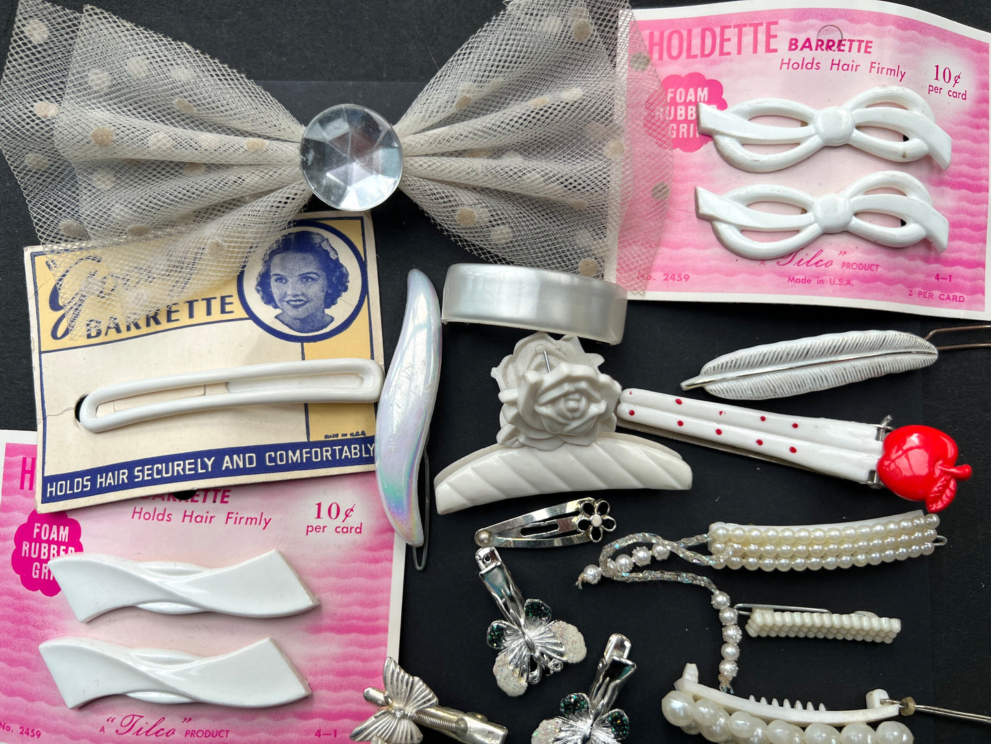 28 White Vintage Hair Clips