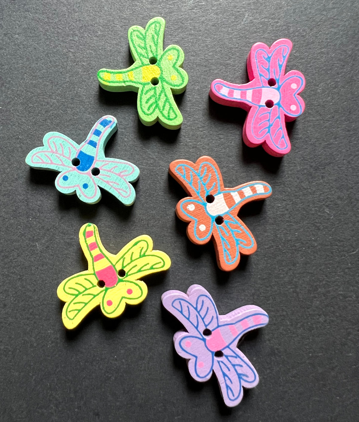 Colourful Dragonfly Wooden Buttons - Lots of 6 or 7