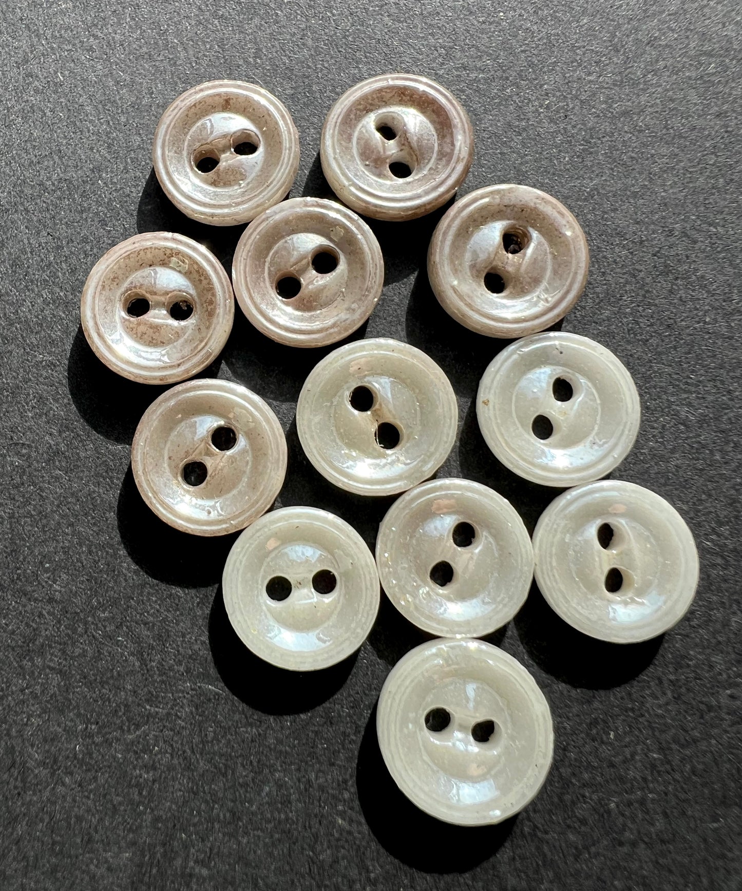6 Vintage 1930s Pearly French 1.2cm Glass Buttons.