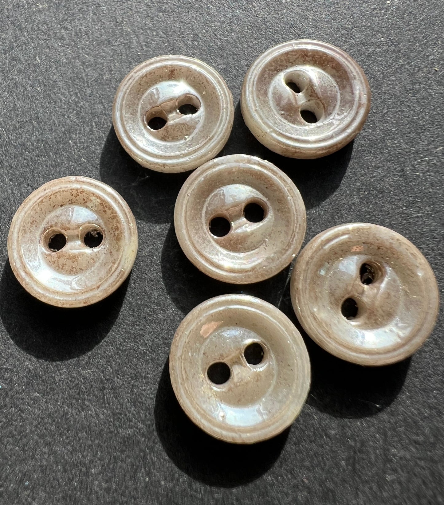 6 Vintage 1930s Pearly French 1.2cm Glass Buttons.