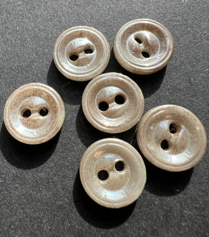 6 Vintage 1930s Pearly French 1.2cm Glass Buttons.