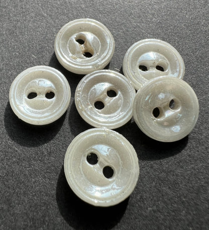 6 Vintage 1930s Pearly French 1.2cm Glass Buttons.