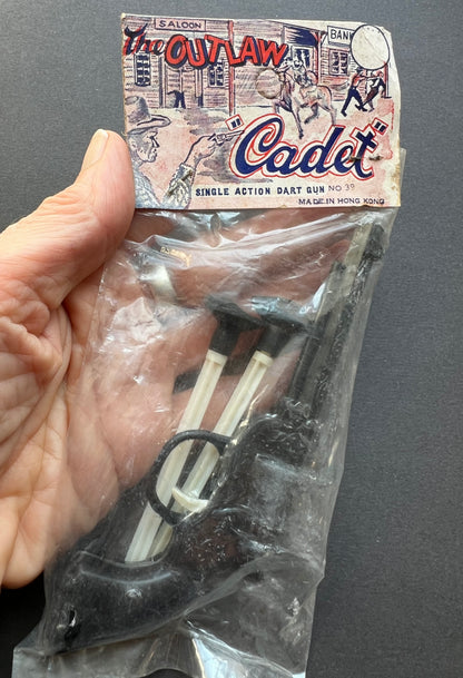1950s OUTLAW CADET Dart Gun Toy - Fantastic Cowboy Label - Made in Hong Kong