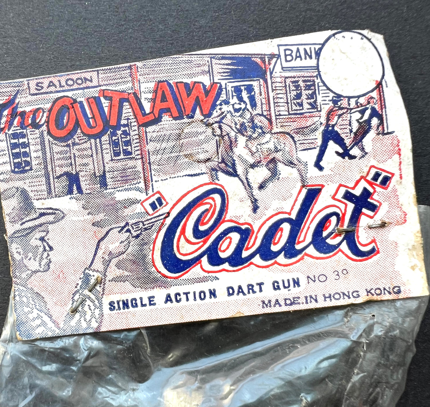 1950s OUTLAW CADET Dart Gun Toy - Fantastic Cowboy Label - Made in Hong Kong