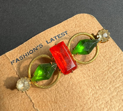 Confident 1940s Glass and Metal Brooch