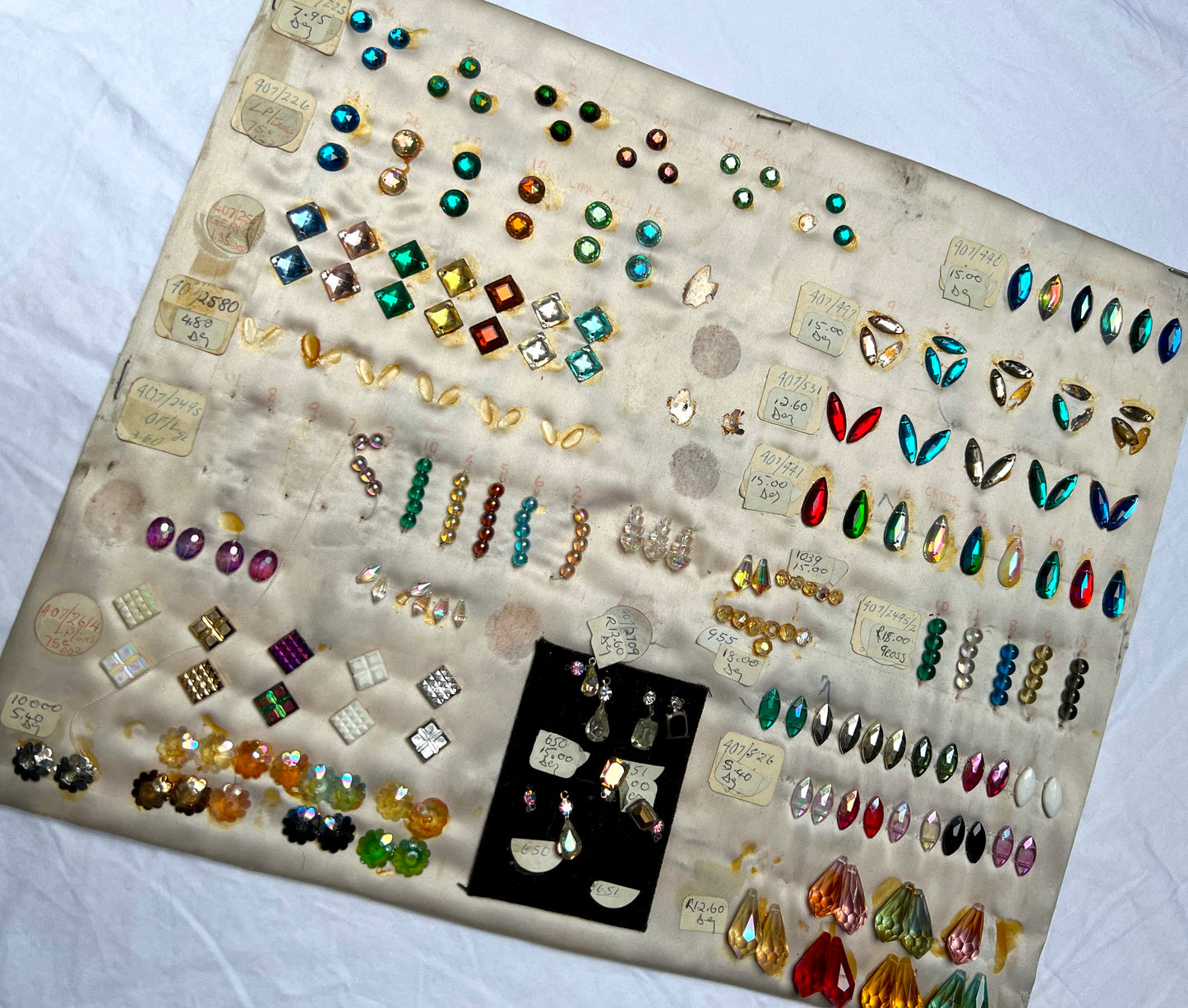 Vintage Sample Sheet of Flatback Glass Crystals and Plastic Beads . (2)