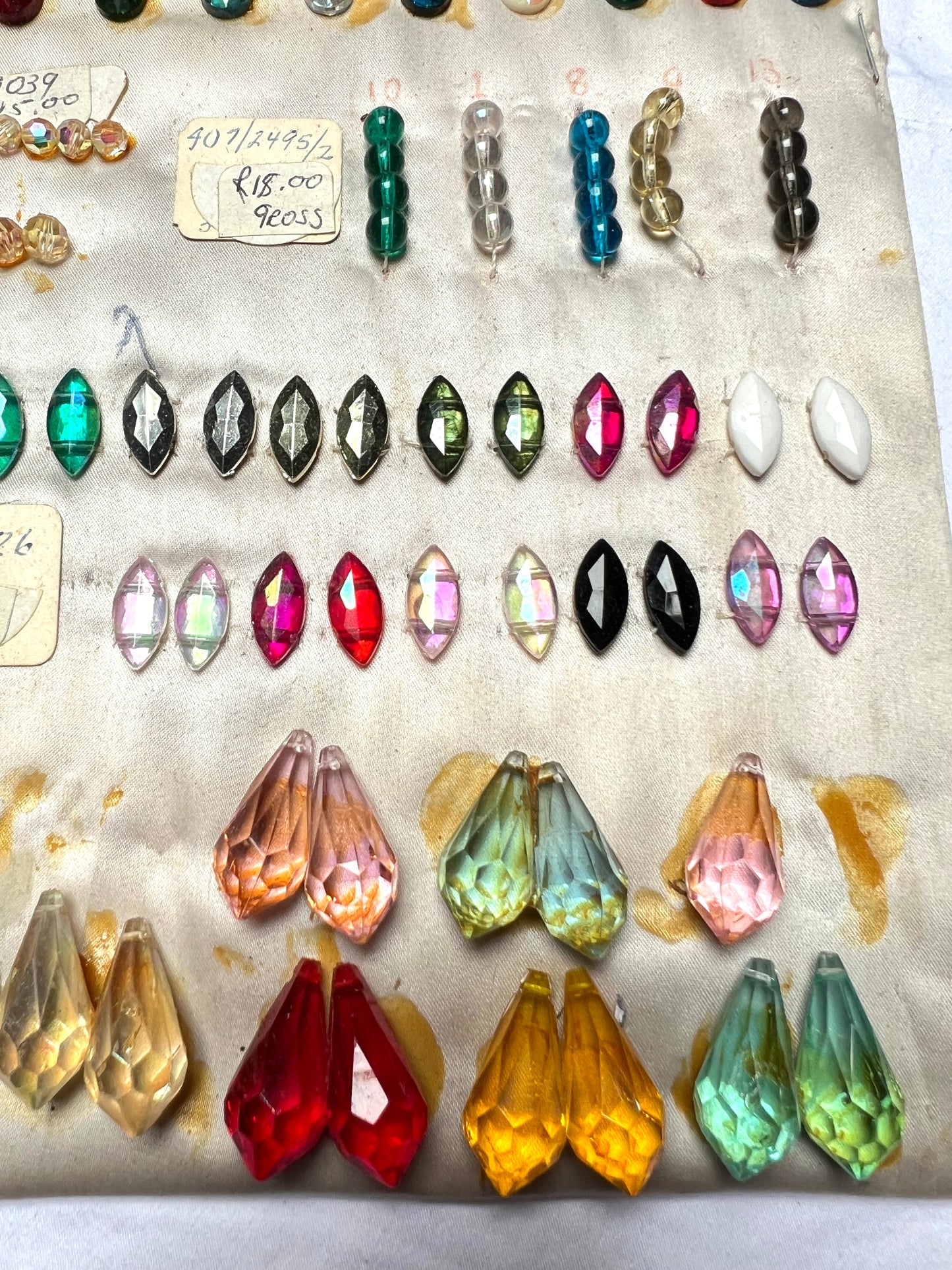 Vintage Sample Sheet of Flatback Glass Crystals and Plastic Beads . (2)