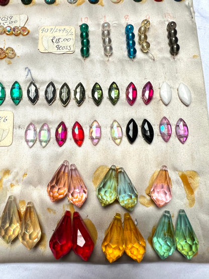 Vintage Sample Sheet of Flatback Glass Crystals and Plastic Beads . (2)
