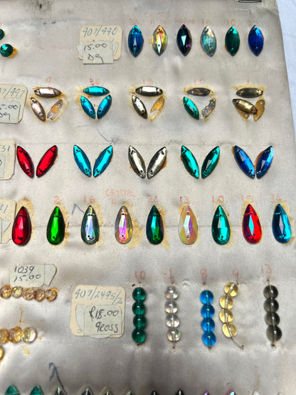 Vintage Sample Sheet of Flatback Glass Crystals and Plastic Beads . (2)