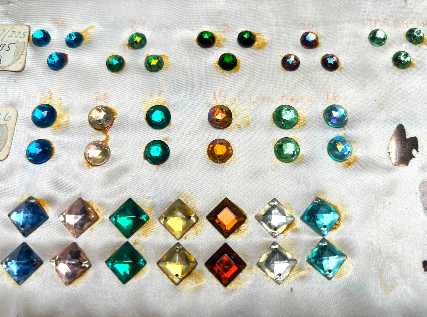 Vintage Sample Sheet of Flatback Glass Crystals and Plastic Beads . (2)