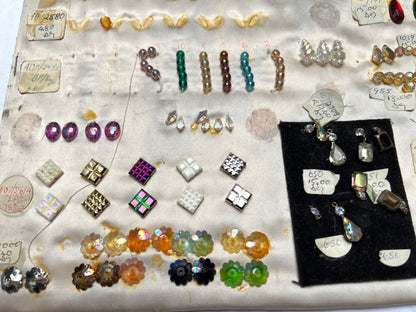 Vintage Sample Sheet of Flatback Glass Crystals and Plastic Beads . (2)