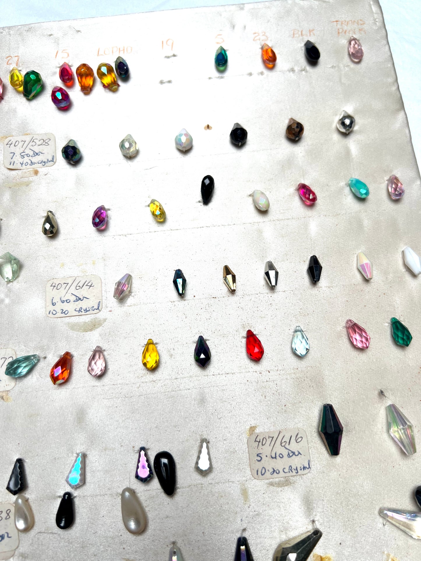 Vintage Sample Sheet of Unusual Glass Crystal and Plastic Beads (3)