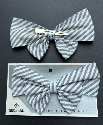 1960s Black & White Stripes Oversized Hair Bow