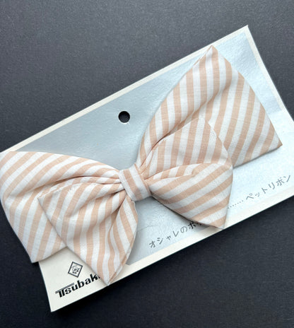 1960s Fawn & White Stripes Oversized Hair Bow