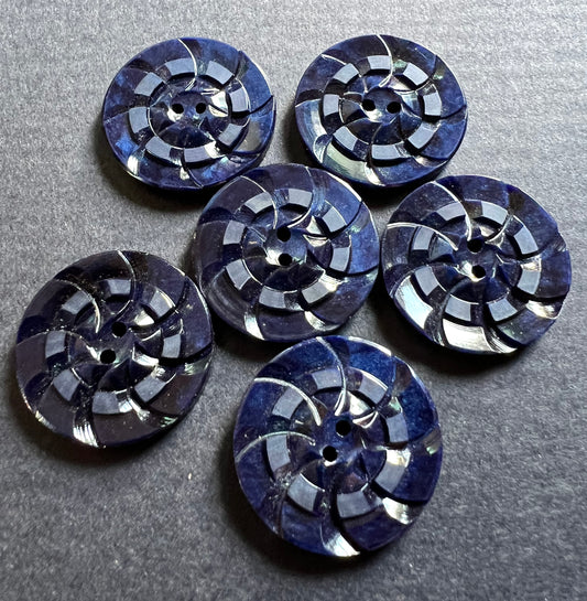 6 Exciting Dark Blue Vintage 2.2cm Buttons