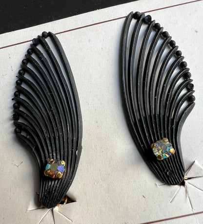 Black Diamante Centred Vintage 1950s Clip on Earrings