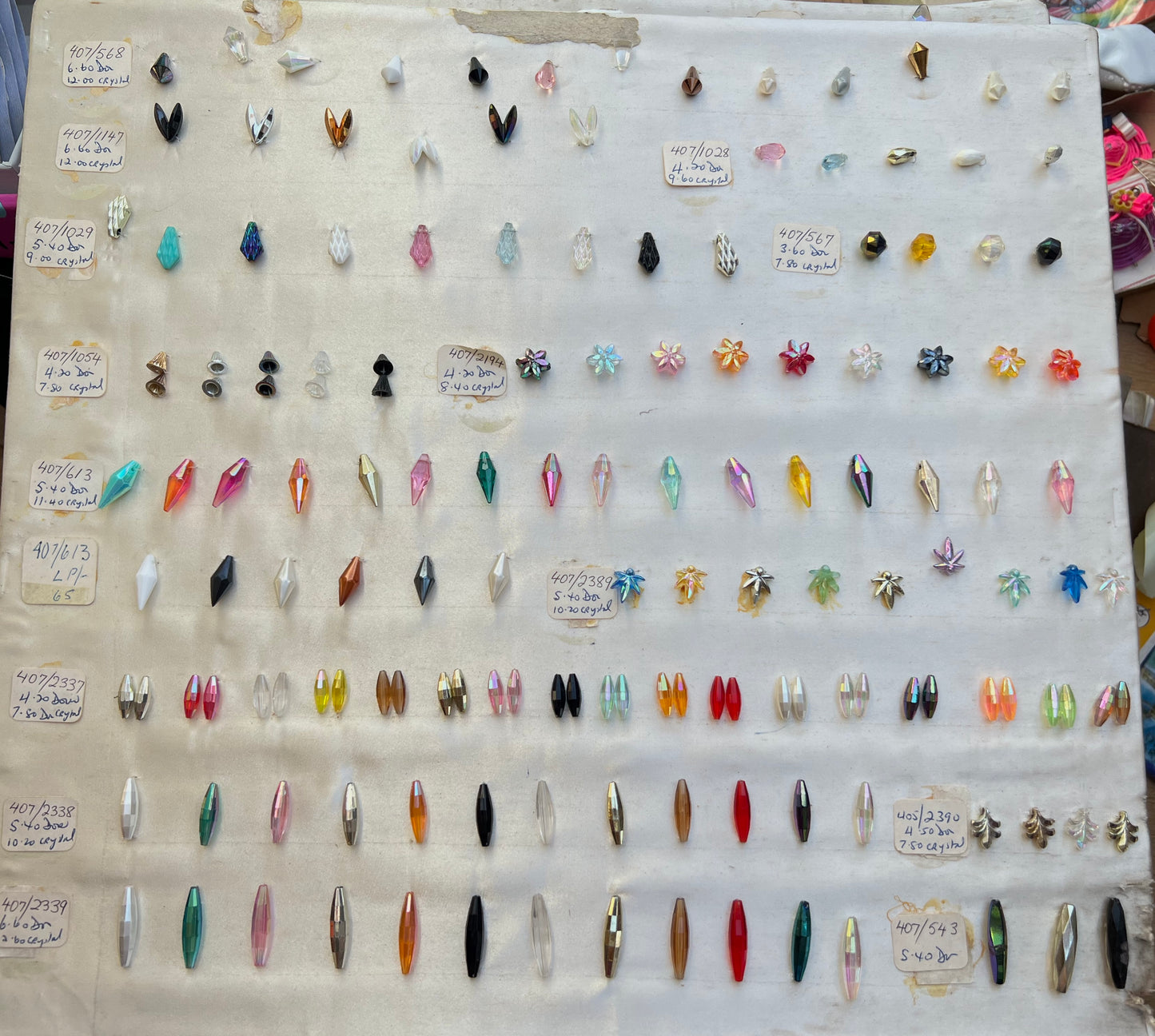 Vintage Sample Sheet of Assorted Colours + Shapes of Plastic Beads (5)