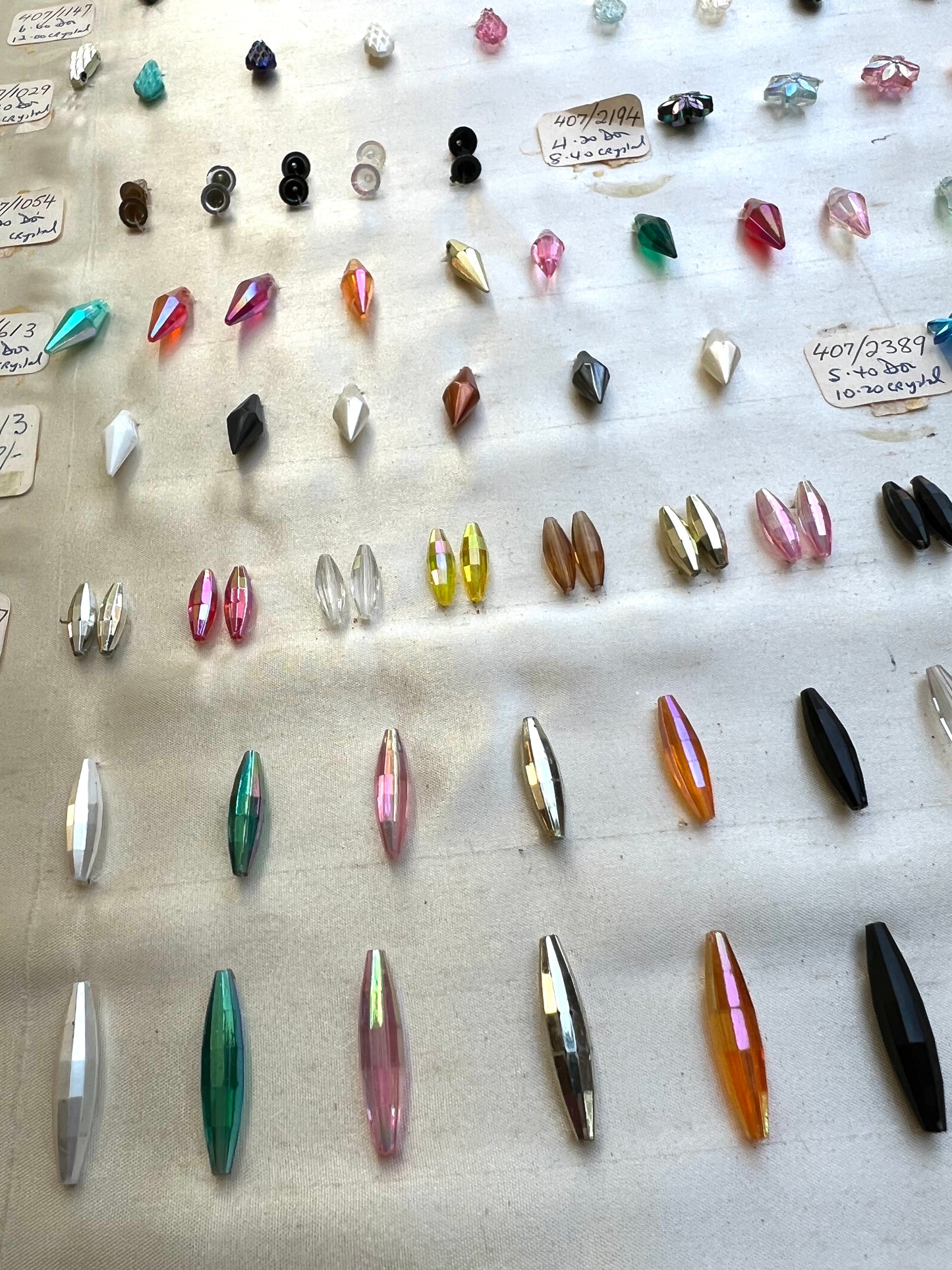 Vintage Sample Sheet of Assorted Colours + Shapes of Plastic Beads (5)