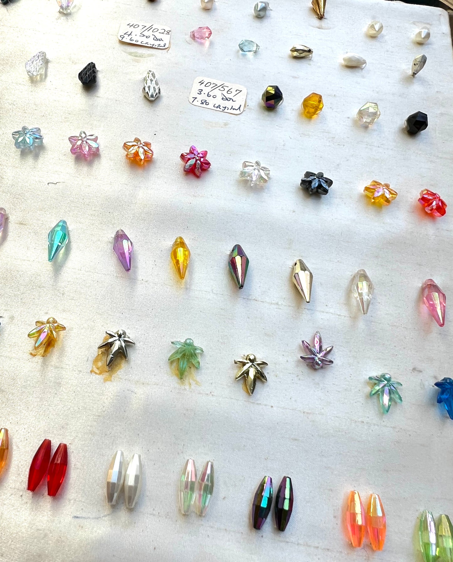 Vintage Sample Sheet of Assorted Colours + Shapes of Plastic Beads (5)