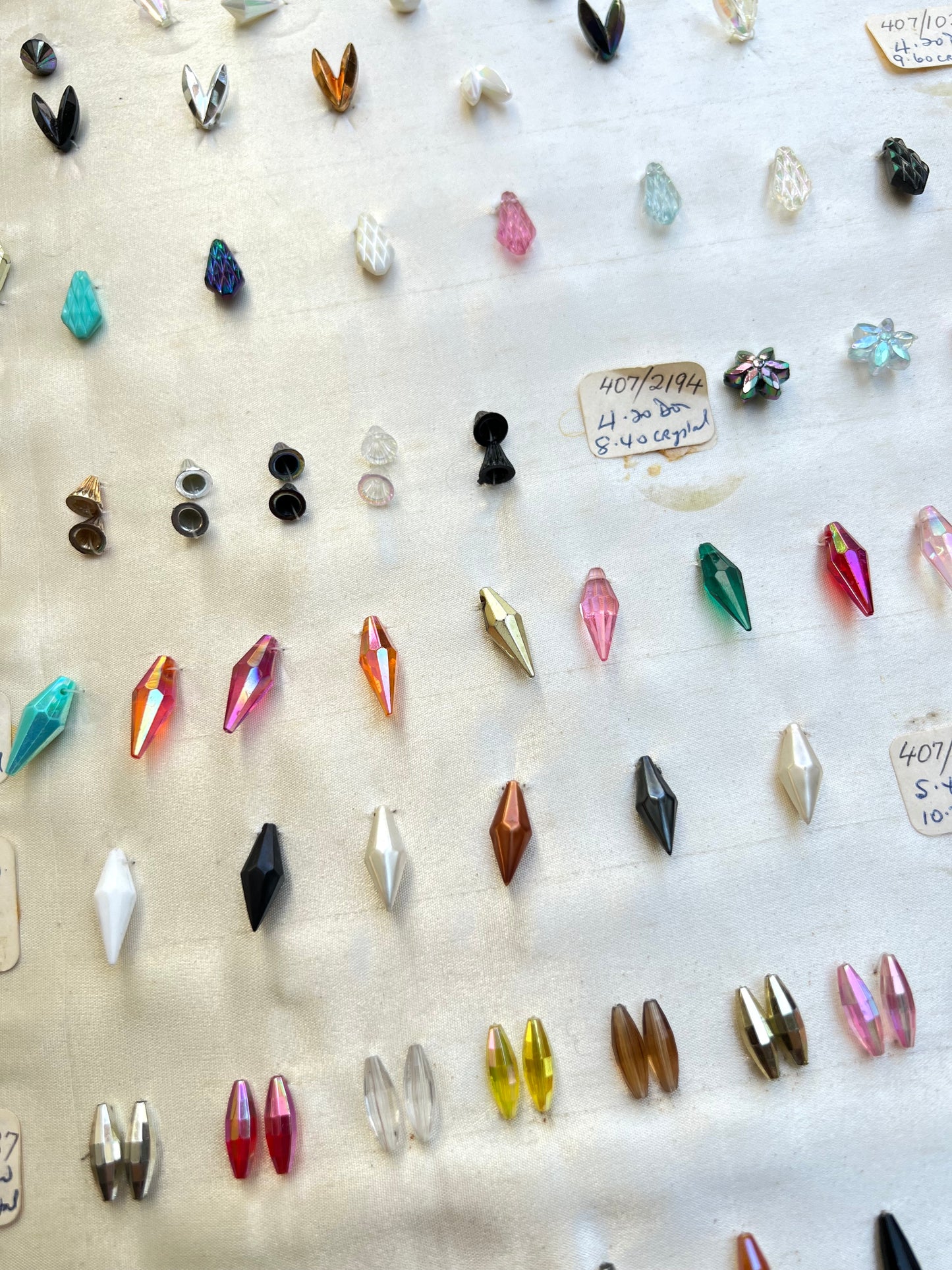 Vintage Sample Sheet of Assorted Colours + Shapes of Plastic Beads (5)