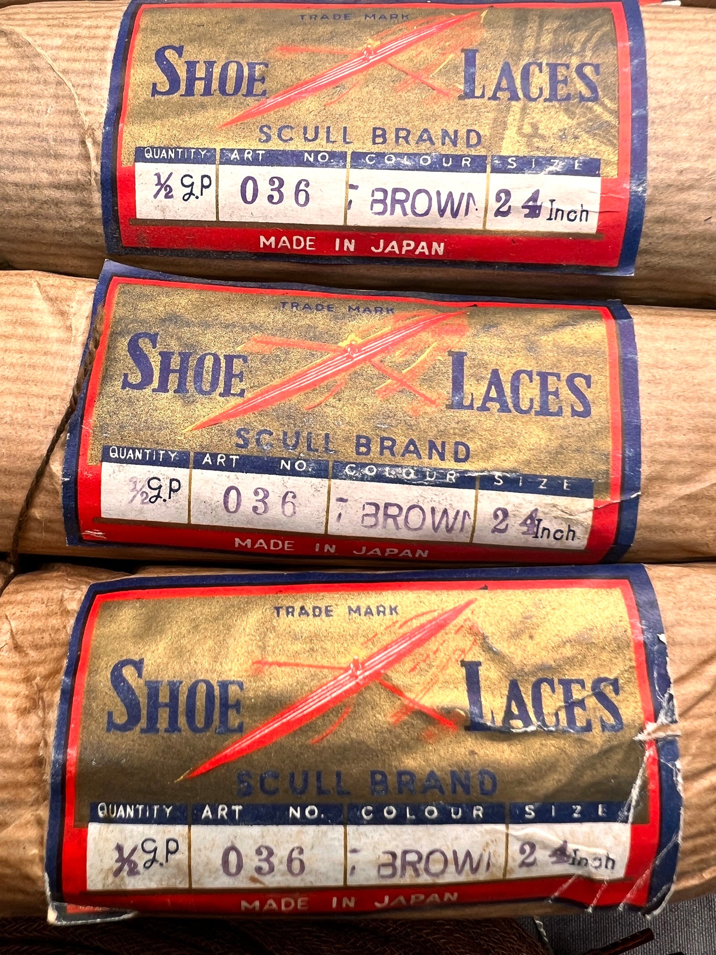 Package of 72 Vintage Japanese 24" Brown shoe Laces