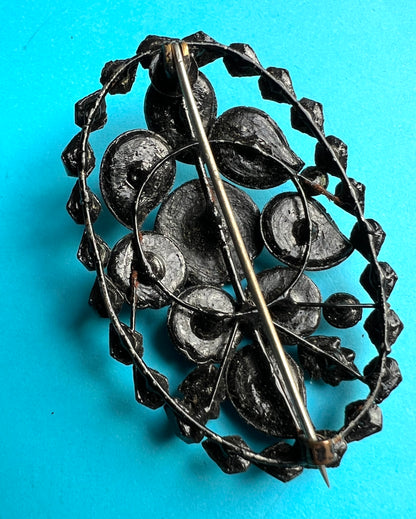 Most Appealing 1930s Pressed Black Glass Floral Brooch