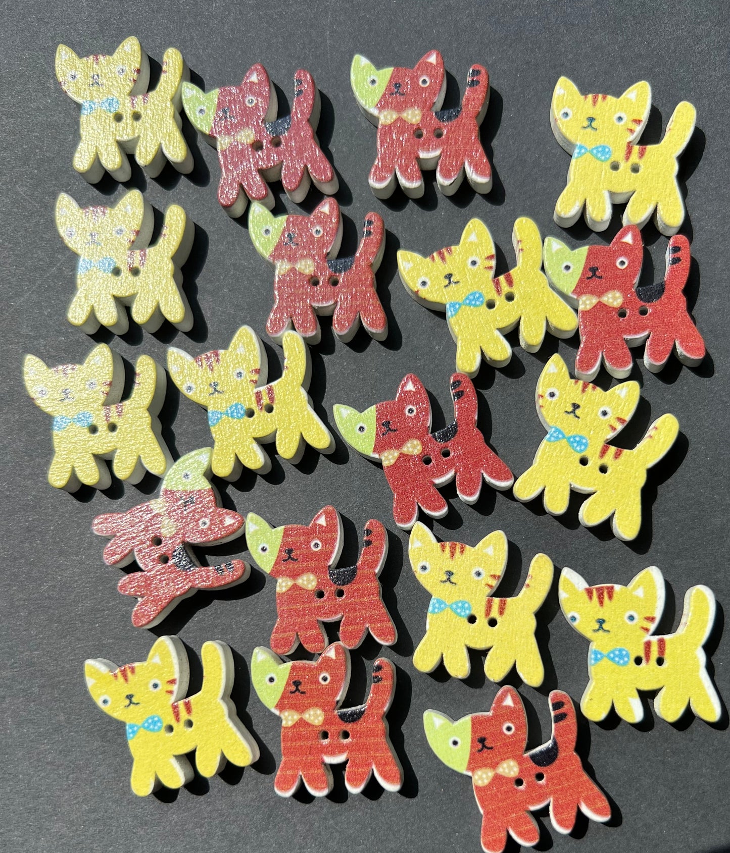 Job Lot of 19 Wooden Cat Buttons