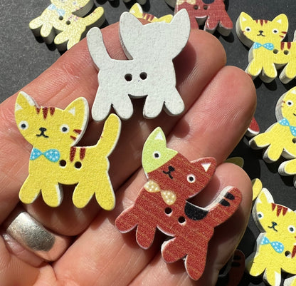 Job Lot of 19 Wooden Cat Buttons