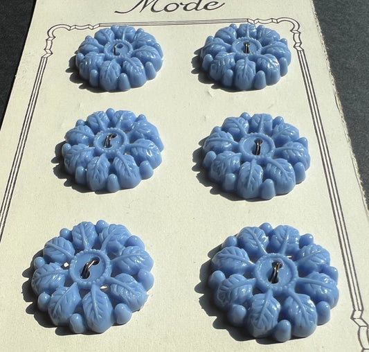 Powder Blue Leafy Garland Vintage 2.2cm Buttons - 6 on Original Shop Card