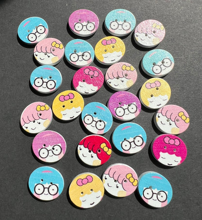 Job Lot of 25 Wooden Face Buttons