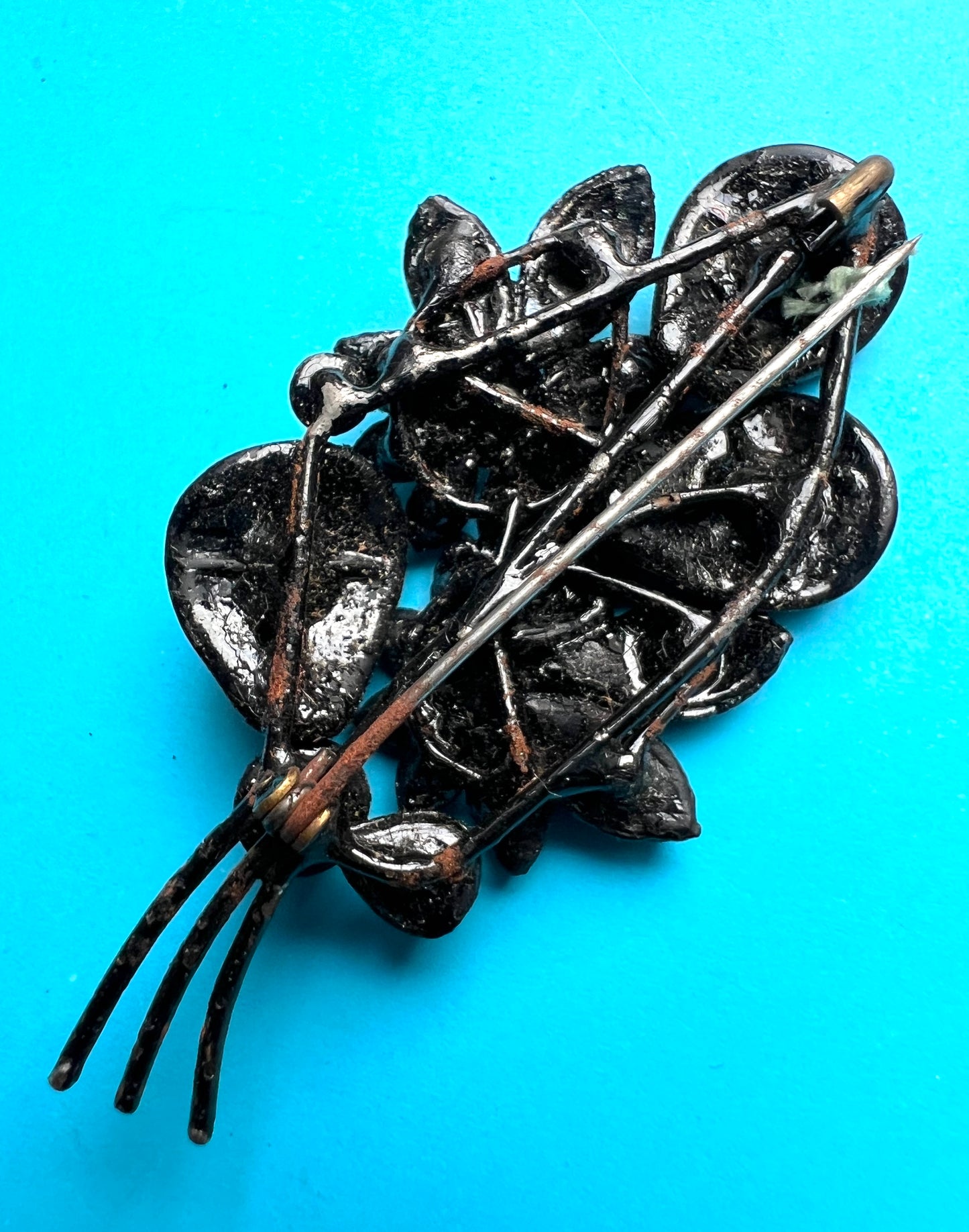 Big 1930s Pressed Black Glass Floral Brooch