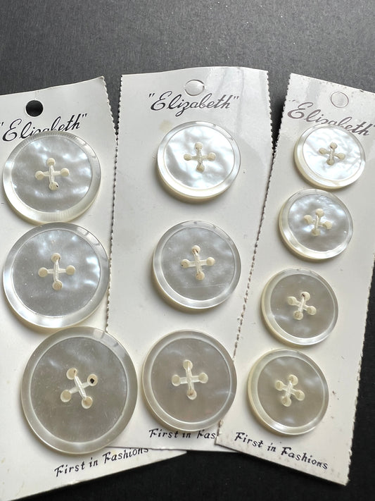 Shimmery White Vintage Lucite Buttons -1.8cm, 2.2cm + 2.8cm