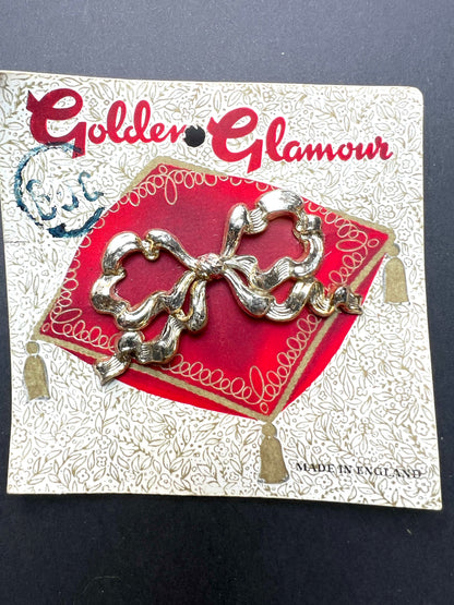 Glorious 1950s Golden Glamour Bow Hair Clip - Made in England